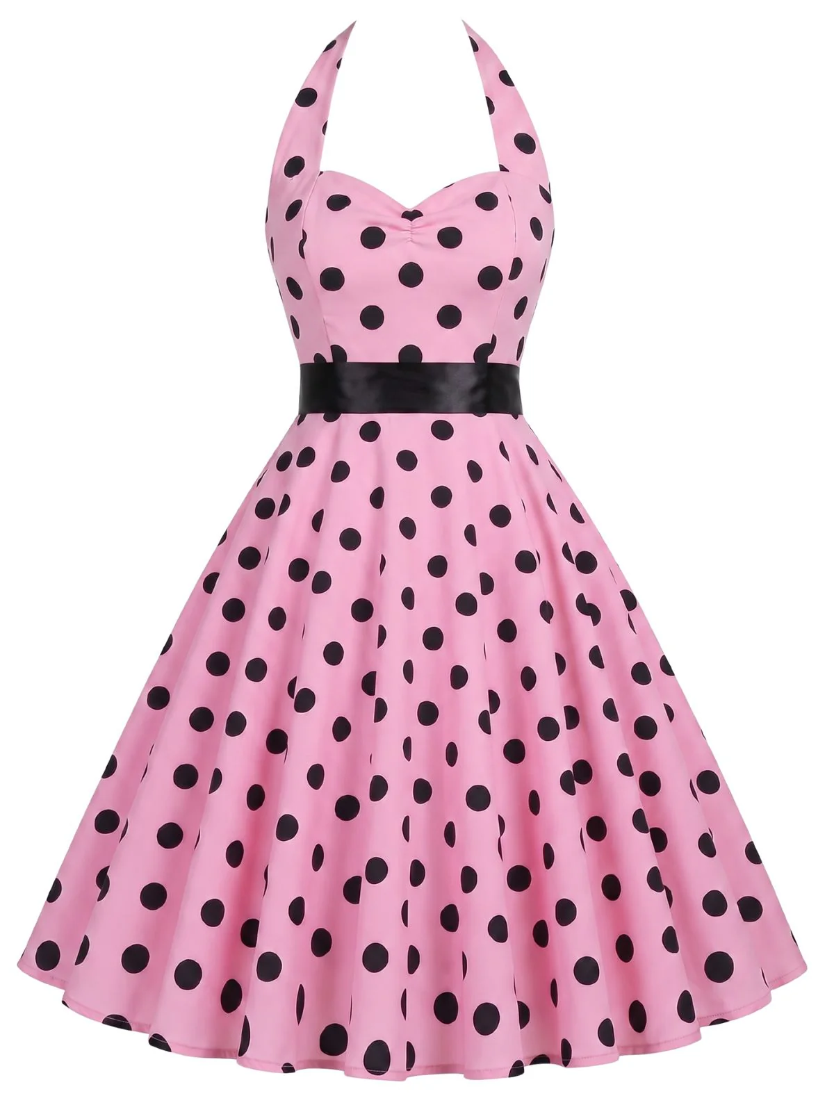 Schwarz 1950er Halter Kontrast Tupfen Gürtel Kleid - Image 5