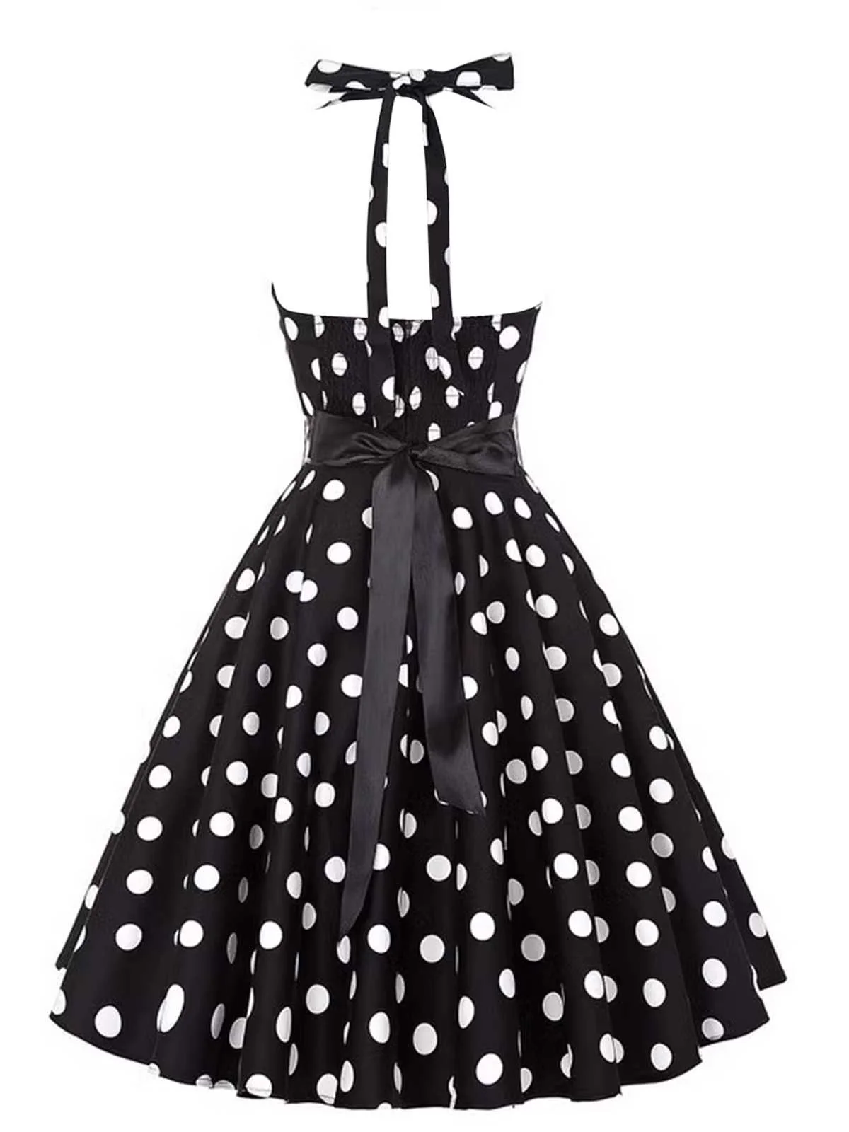 Schwarz 1950er Halter Kontrast Tupfen Gürtel Kleid - Image 4