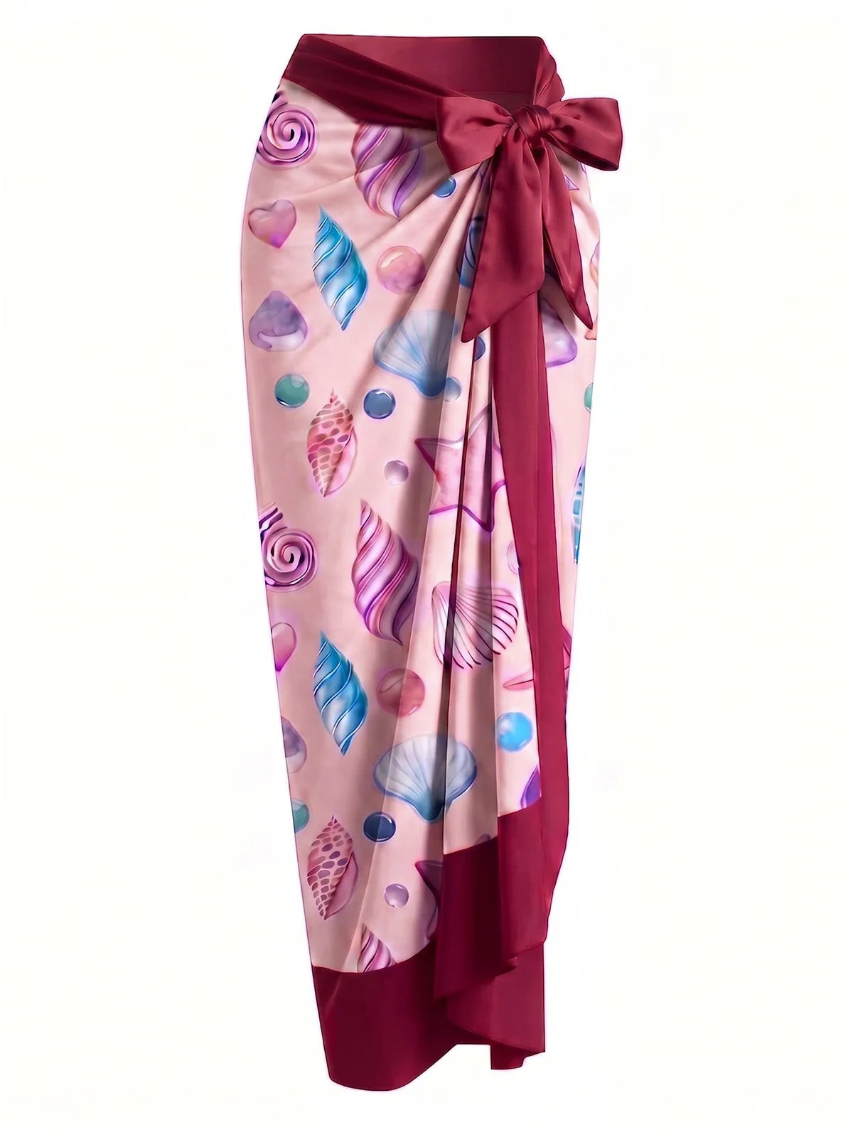[Vorverkauf] Rosa 60er Badeanzug & Cover-Up mit Muschel-Print und Bindeband - Image 3
