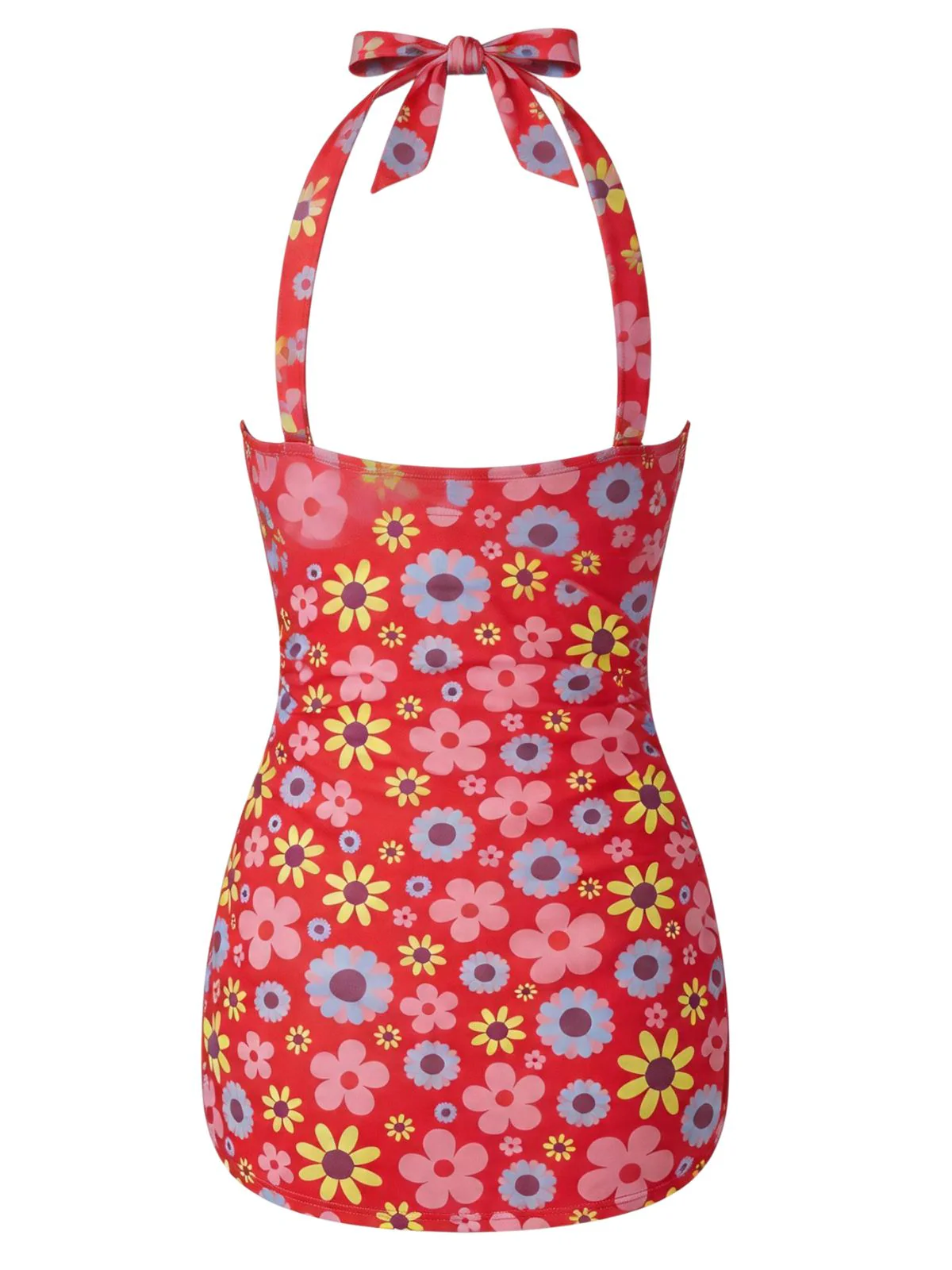 [Vorverkauf] Rosa 60er Badeanzug mit Blumen-Print und Neckholder - Image 3