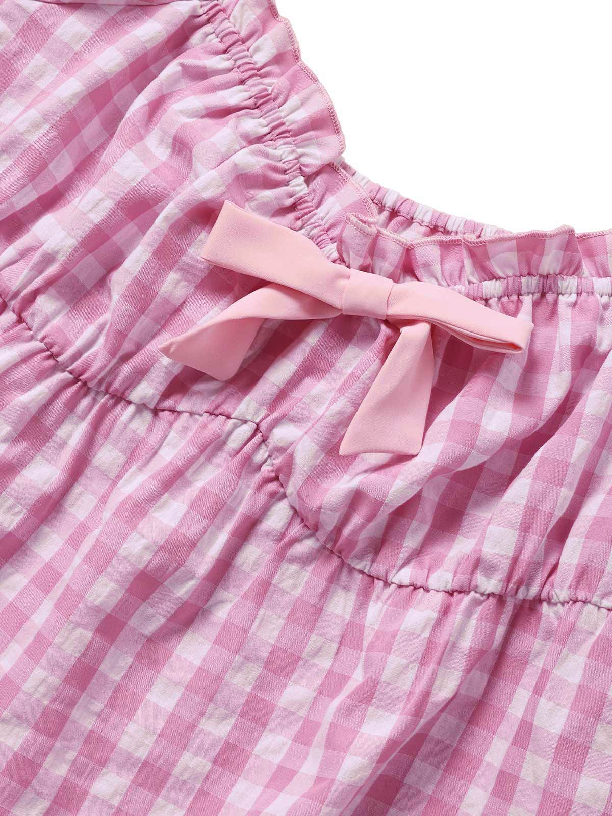 [Vorverkauf] Rosa 60er Gingham Pyjama Set mit Schleife und Rüschen - Image 5