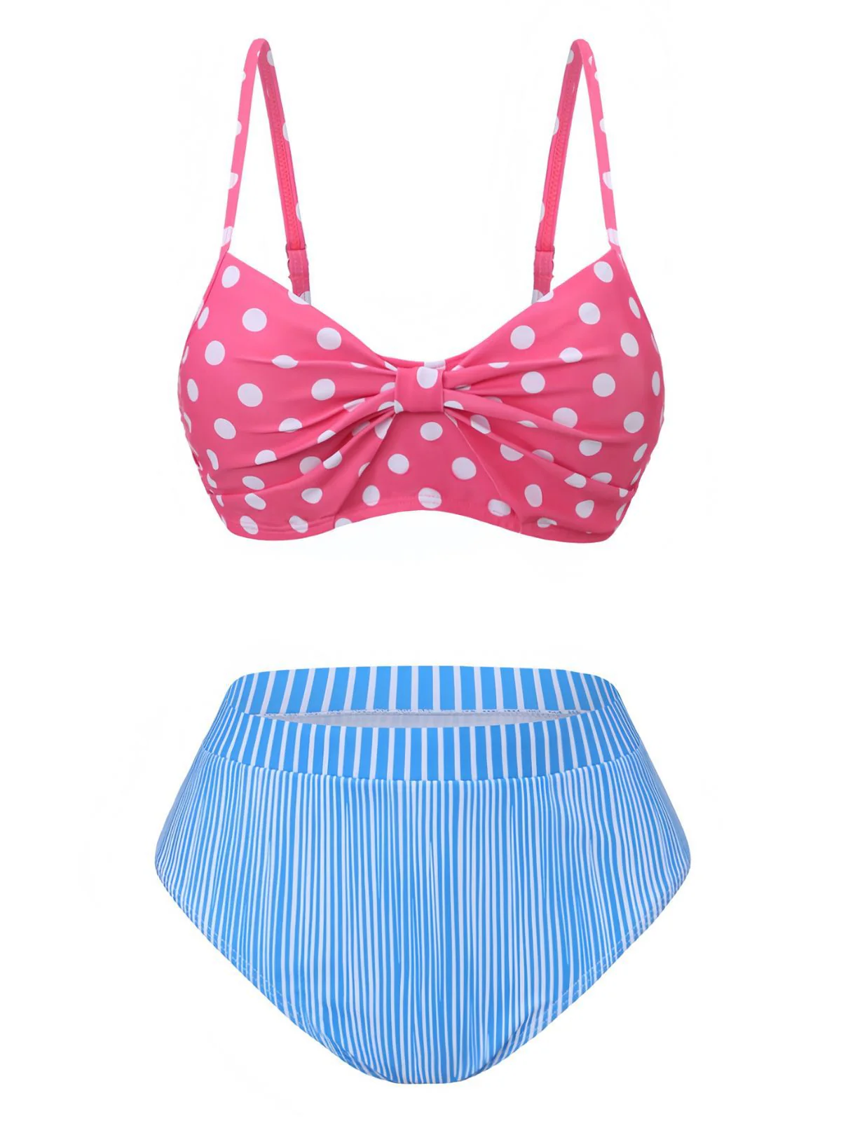 Rosa & Blau 1950er Polka Dot Streifen Bogen Bikini Set - Image 2