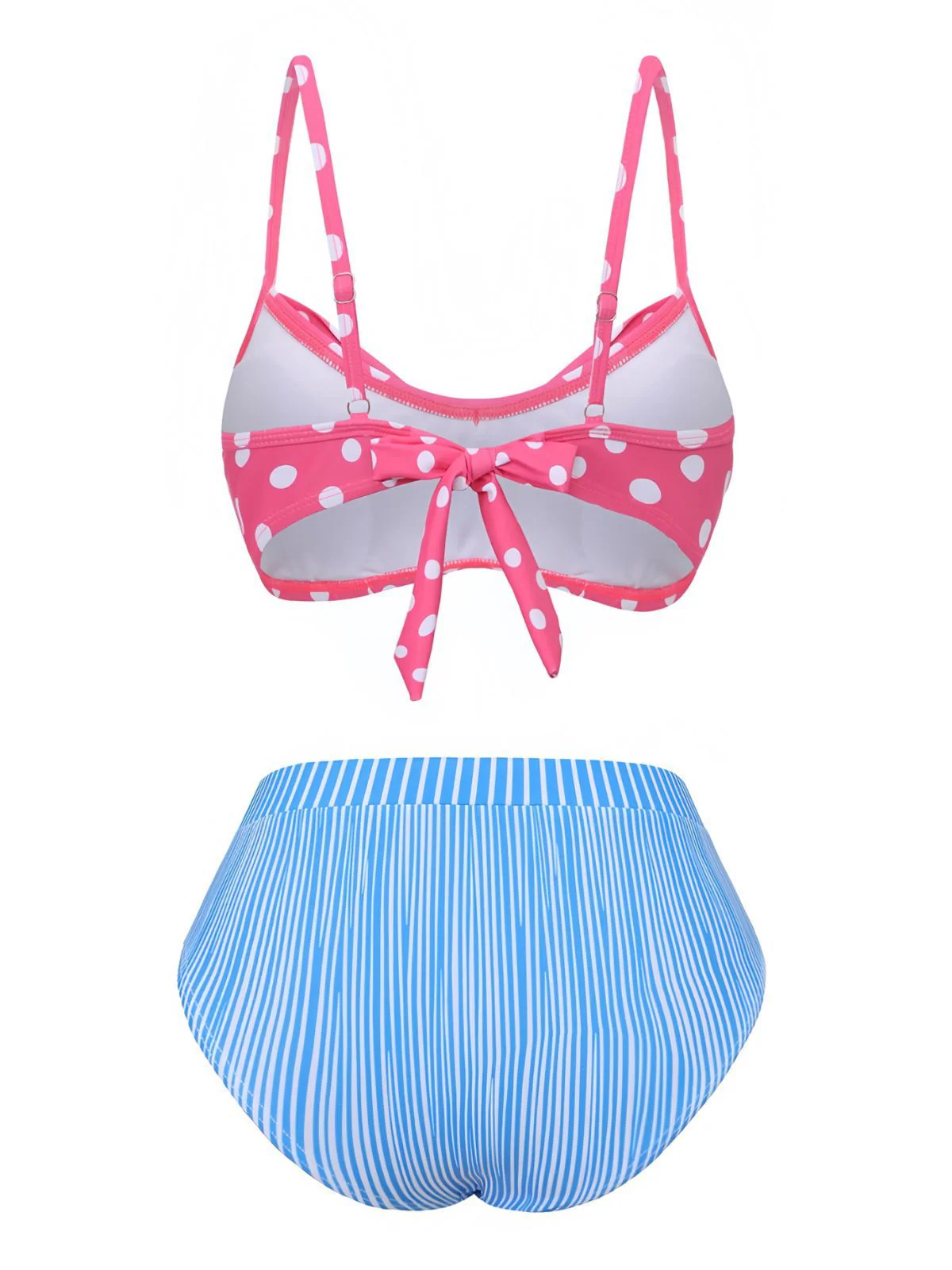 Rosa & Blau 1950er Polka Dot Streifen Bogen Bikini Set - Image 3