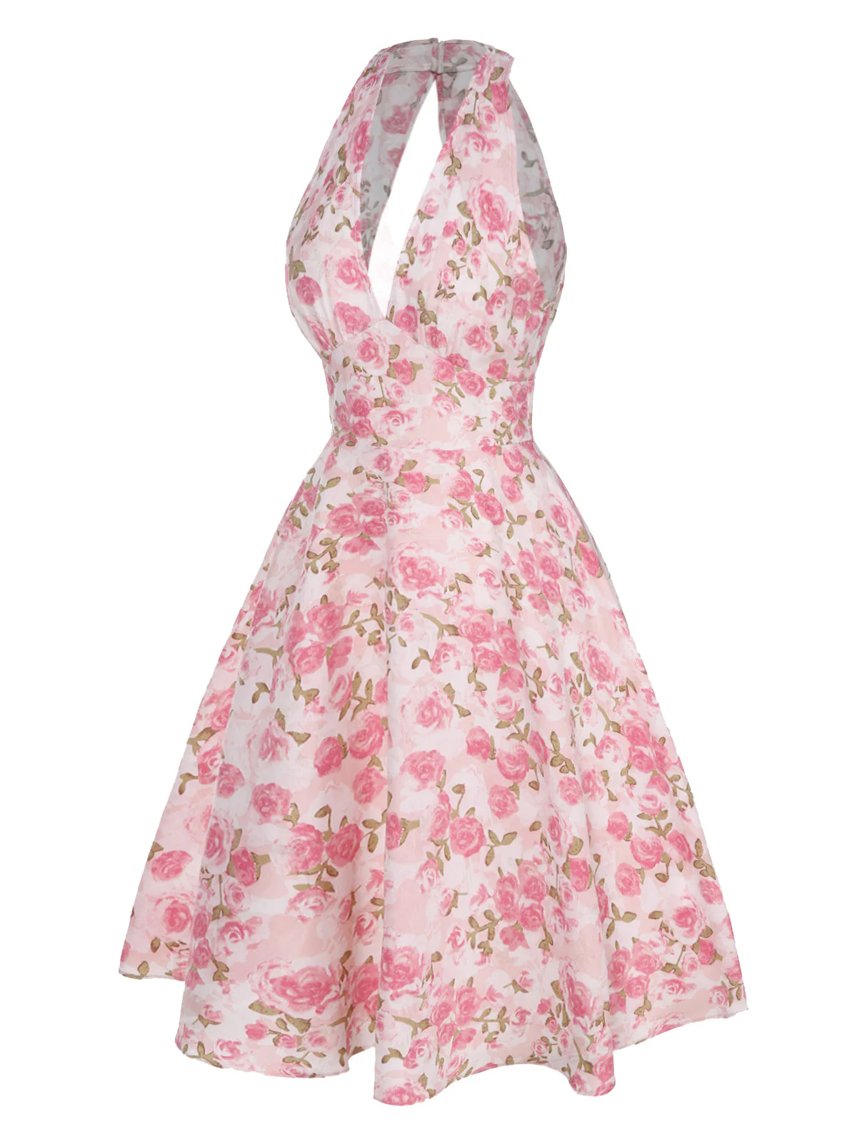 Rosa 1950er Blumen V-Ausschnitt Kleid - Image 5