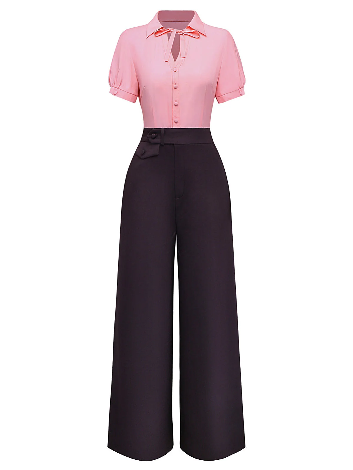 Rosa & Grau 1930er Bogen Kragen Revers Jumpsuit - Image 3