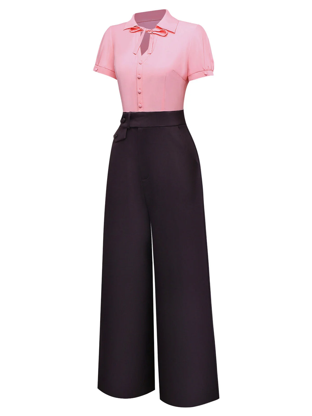 Rosa & Grau 1930er Bogen Kragen Revers Jumpsuit - Image 4
