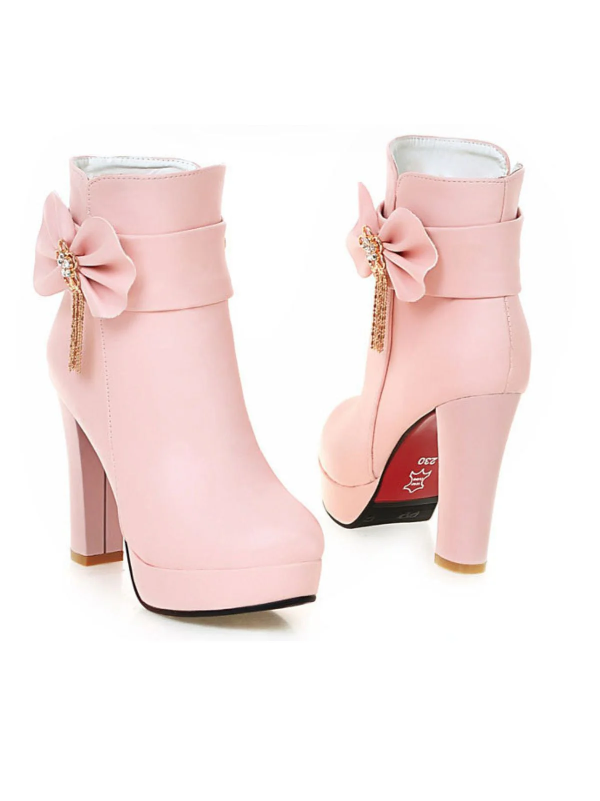 Rosa Leder Bogen Stiefeletten mit Hohem Absatz - Image 3