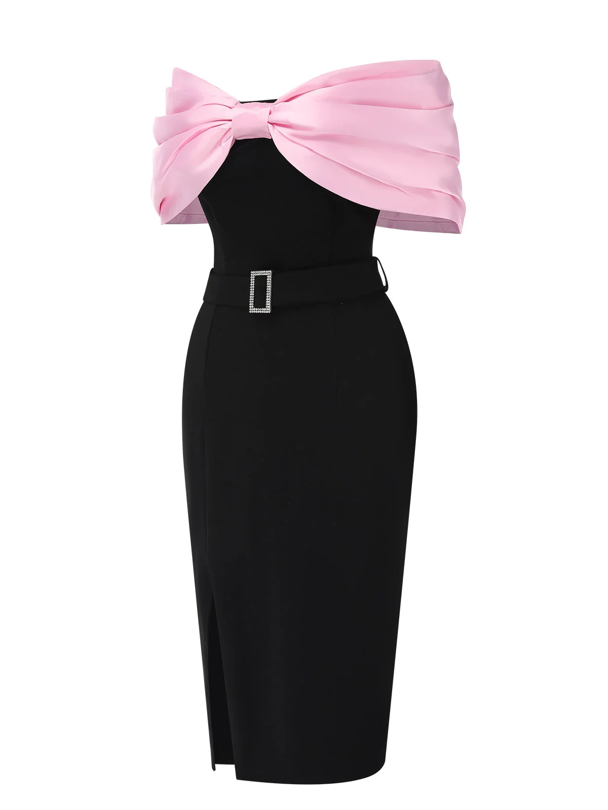 Rosa & Schwarz 1960er Bogen Schulterfrei Gürtel Kleid - Image 2