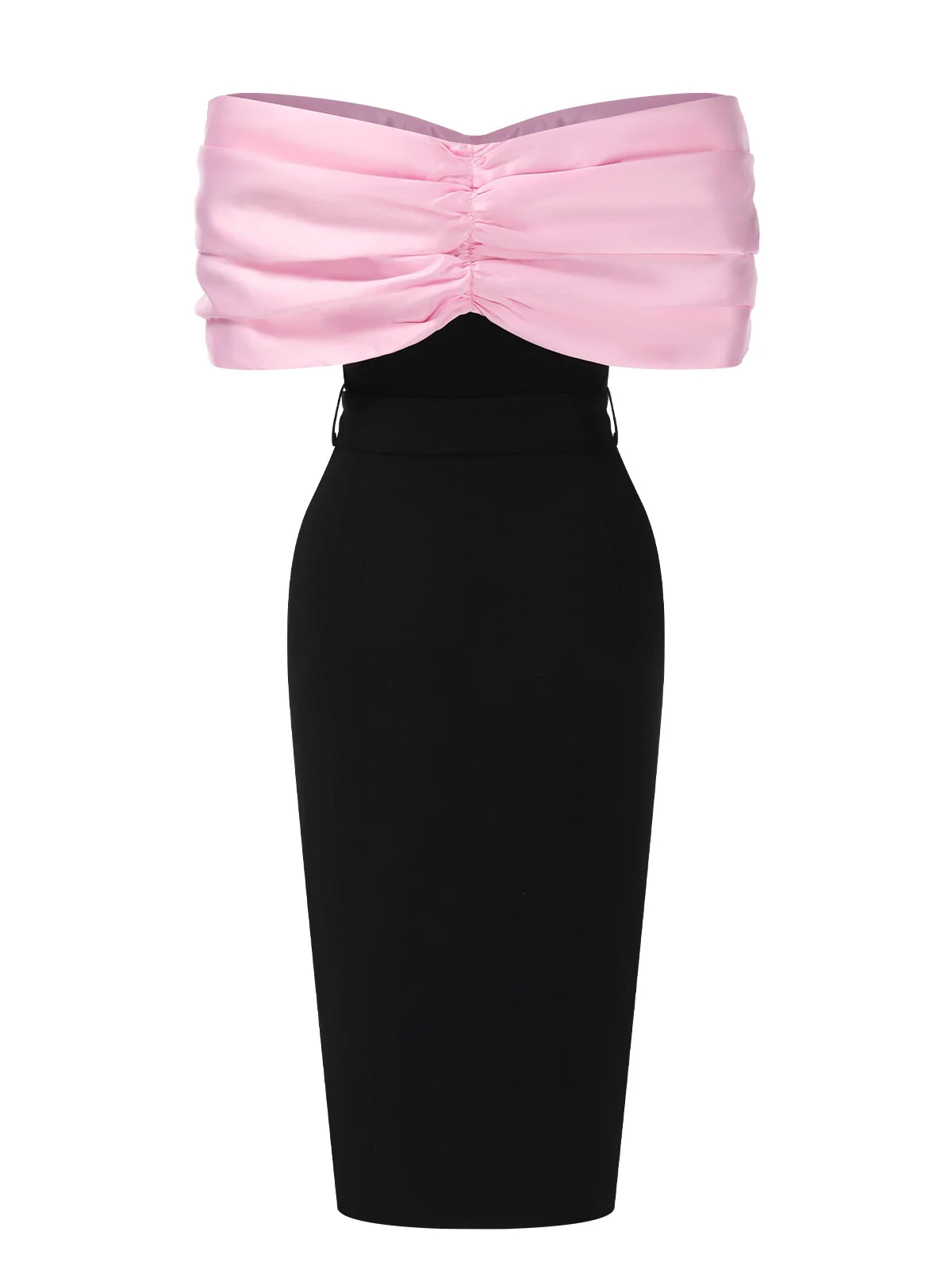 Rosa & Schwarz 1960er Bogen Schulterfrei Gürtel Kleid - Image 3