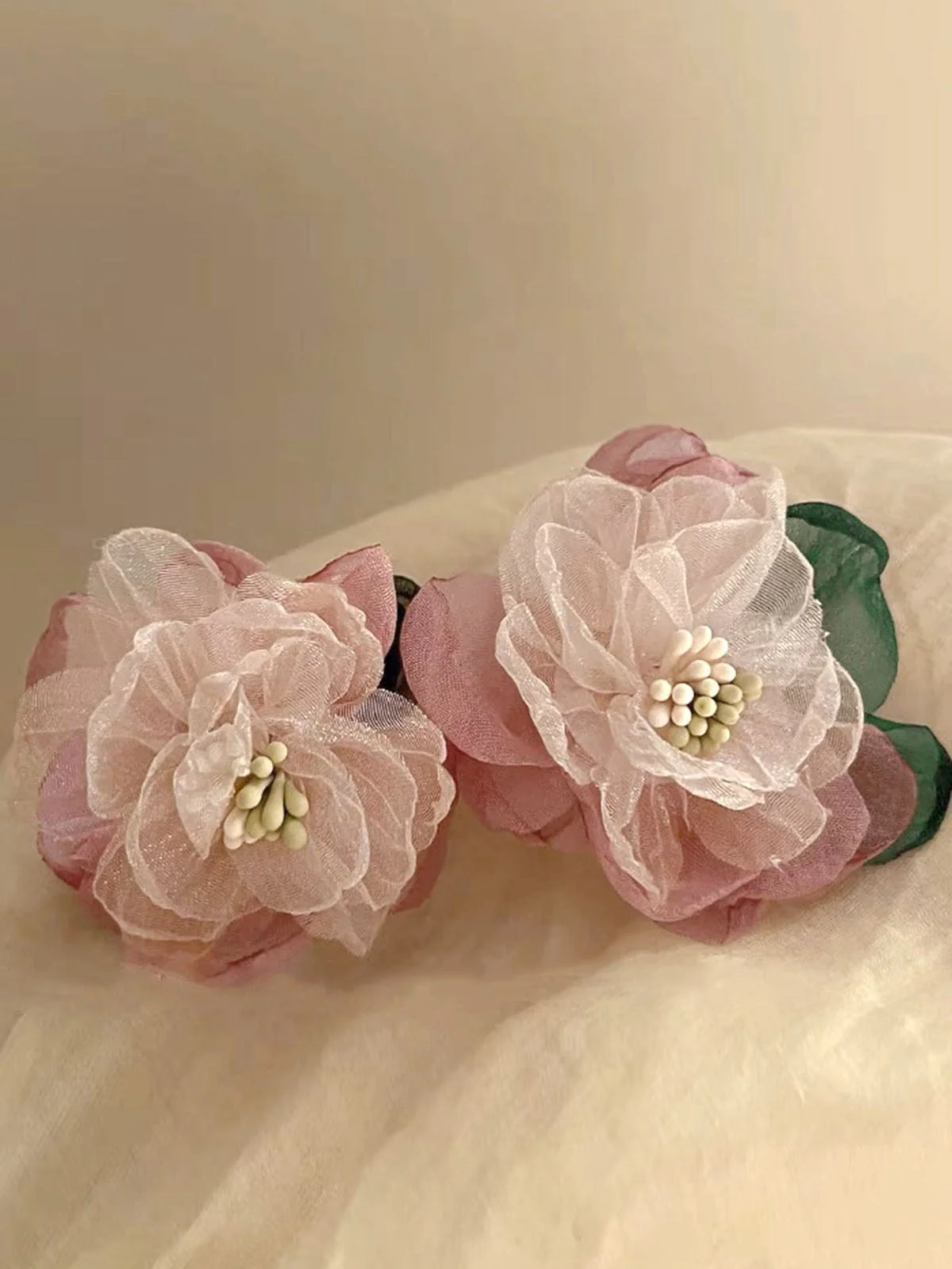 Rosa Vintage 3D-Blumen Ohrringe - Image 4