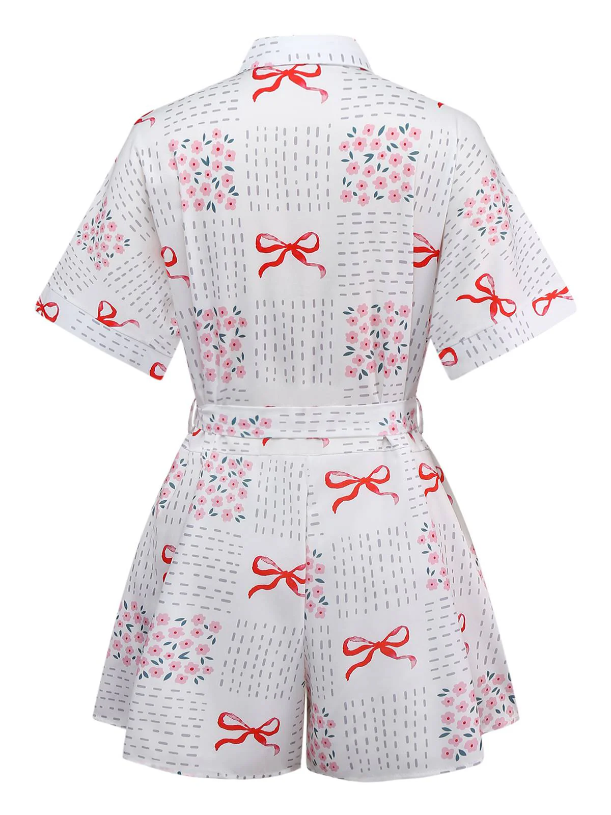 Rosa & Weiß 1950er Bogen & Blumen Gürtel Revers Romper - Image 2