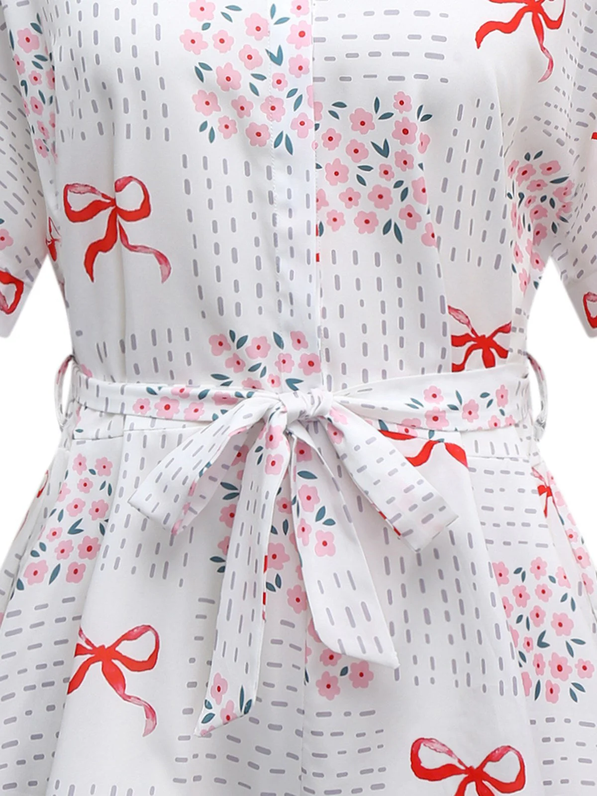 Rosa & Weiß 1950er Bogen & Blumen Gürtel Revers Romper - Image 6