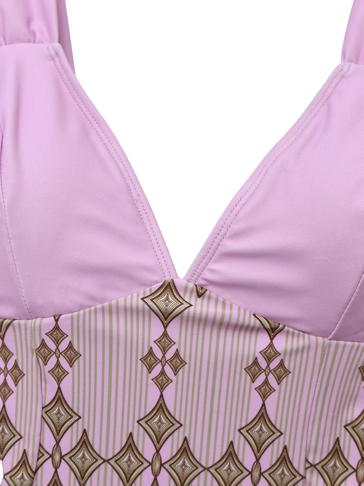 Rosaviolett 1940er Breite Träger Geometrisch Badekleid - Image 3