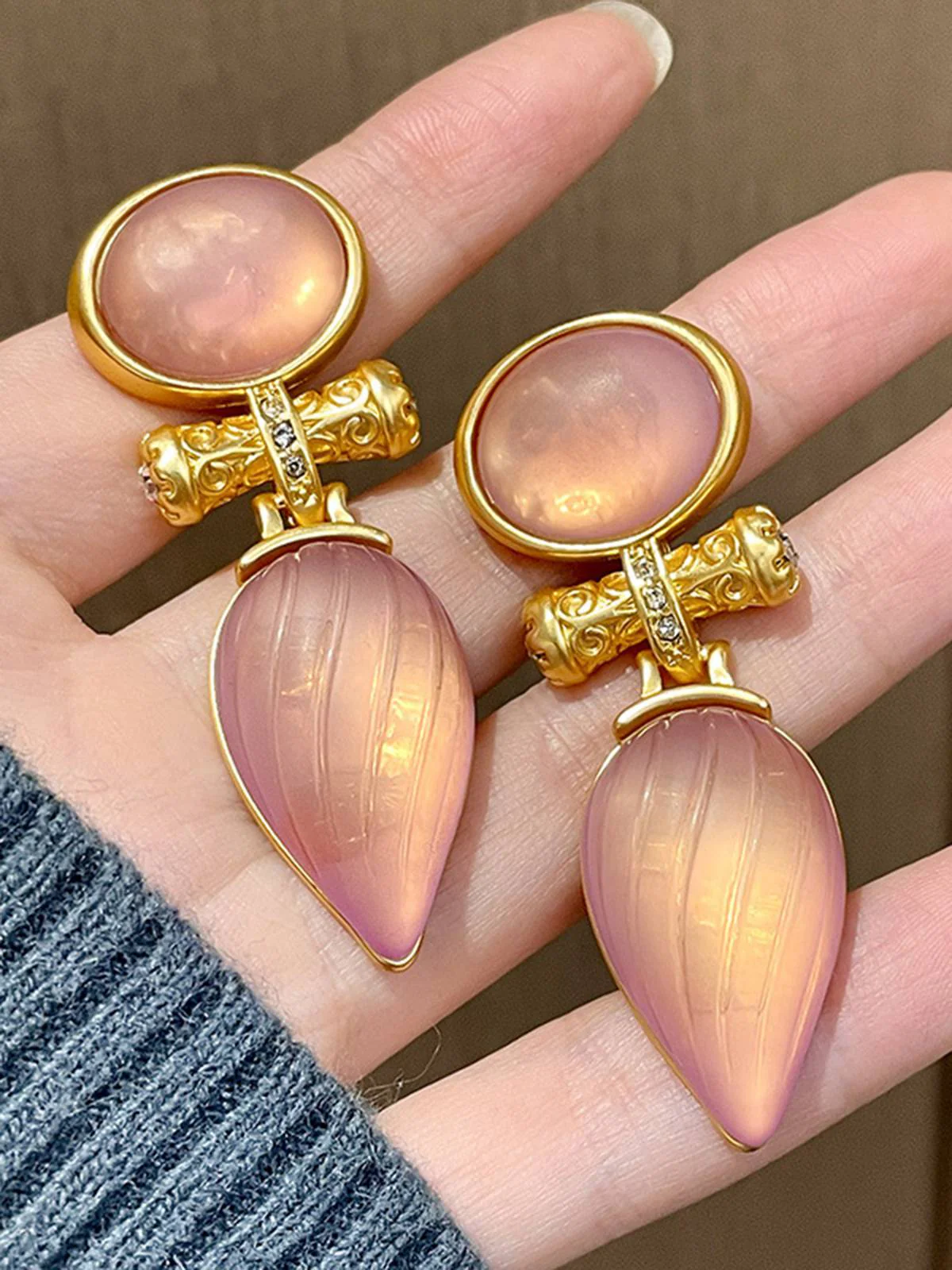 Rose Gold Vintage Wassertropfen Streifenohrringe