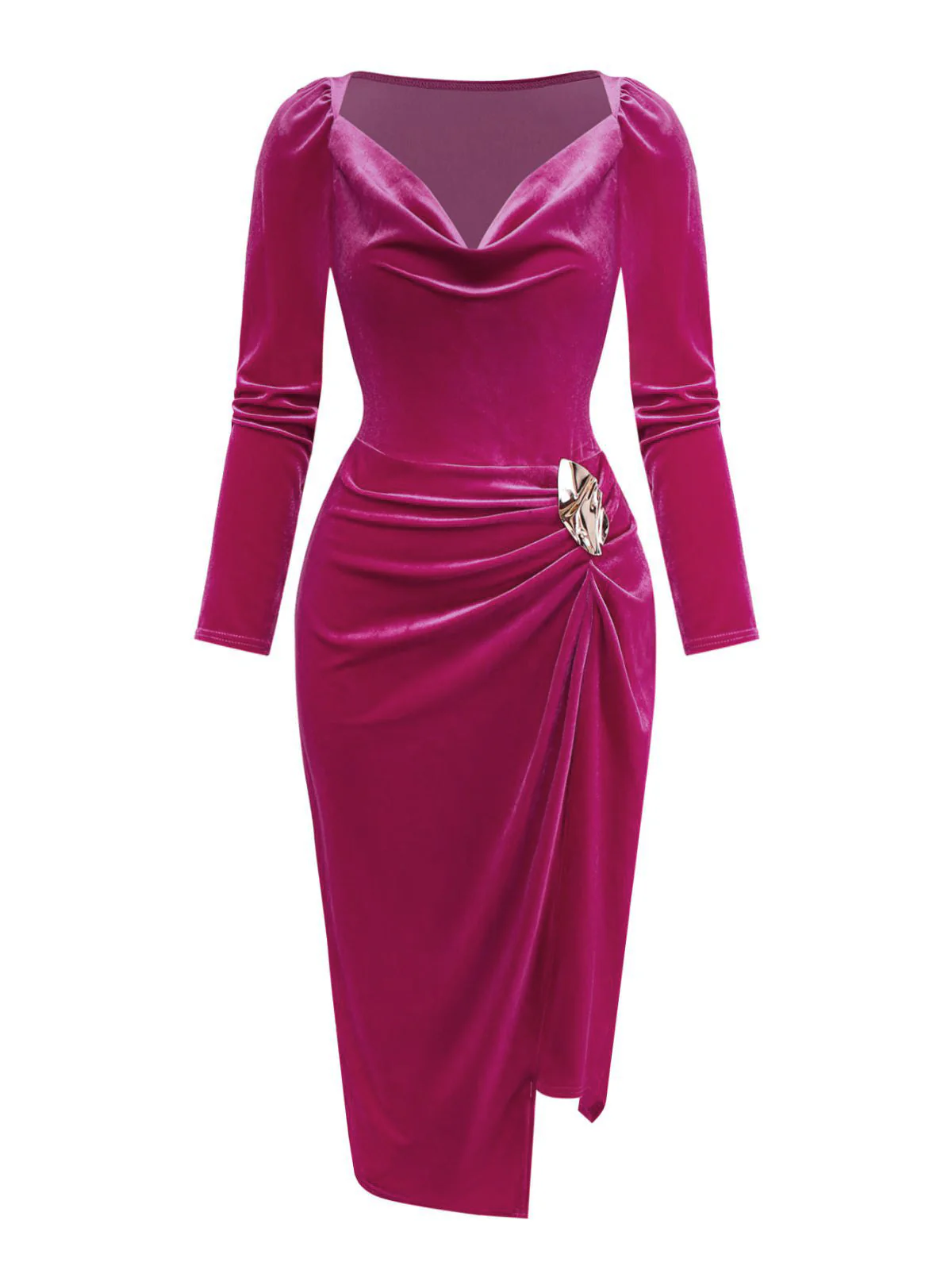 Rose Rosa 1960er Wasserfallkragen Samt Schlitz Kleid - Image 2