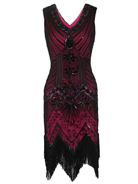 ROT 1920ER PERLEN PAILLETTEN FRANSEN FLAPPER KLEID - Image 2