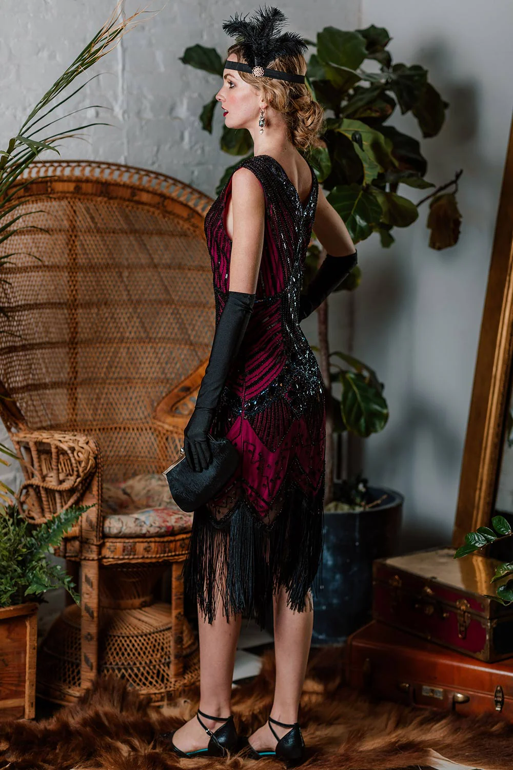ROT 1920ER PERLEN PAILLETTEN FRANSEN FLAPPER KLEID - Image 3