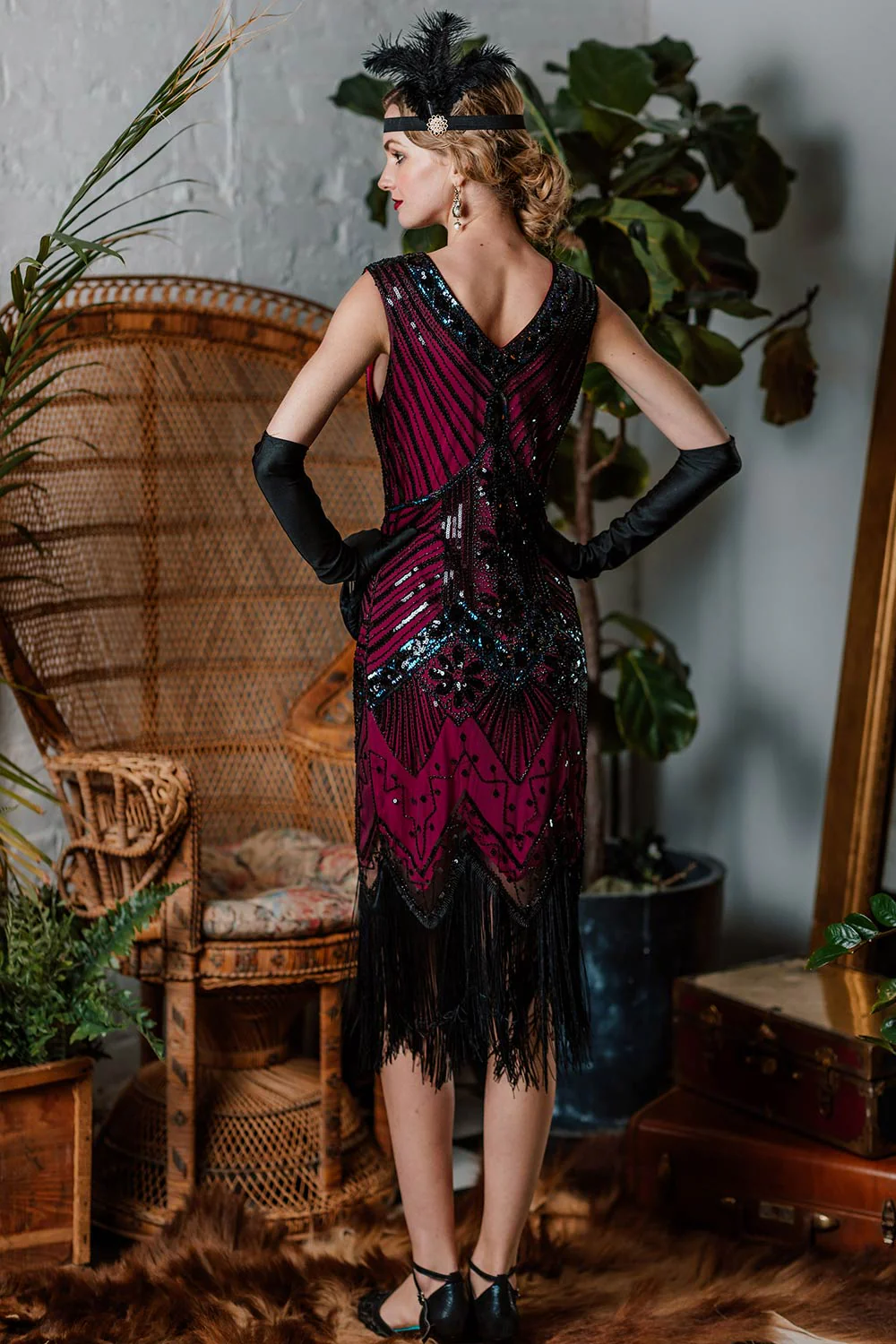 ROT 1920ER PERLEN PAILLETTEN FRANSEN FLAPPER KLEID - Image 4
