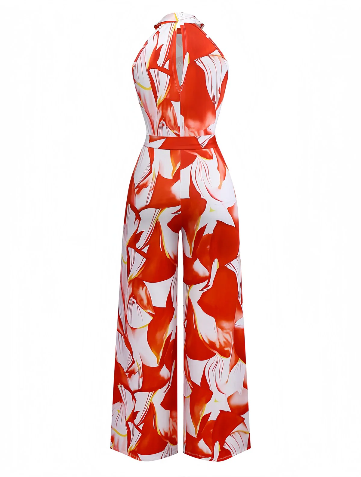 Rot 1930er Abstrakt Drucke Gürtel Ärmelloses Jumpsuit - Image 2
