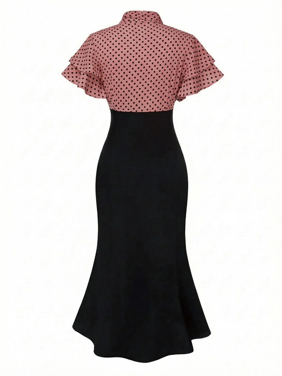 Rosa & Schwarz 1930er Dots Krawattenhals Meerjungfrauenkleid - Image 2