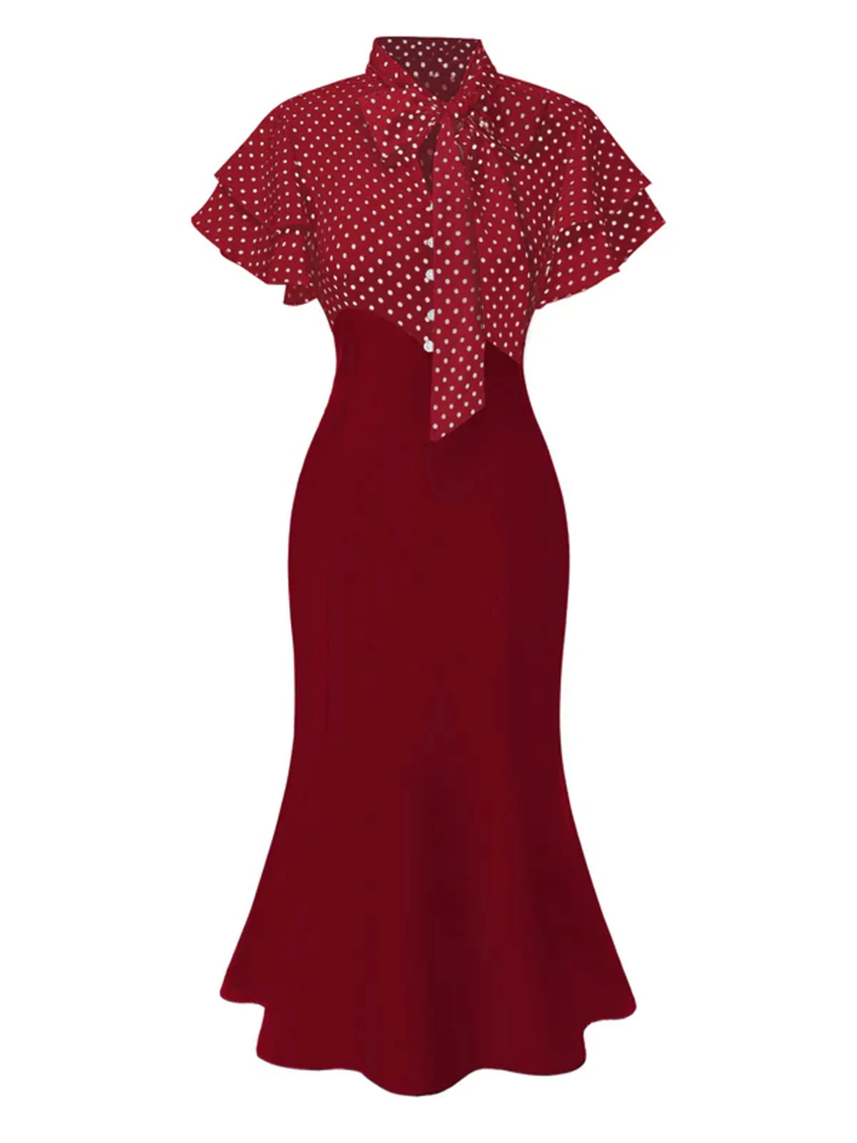 Rosa & Schwarz 1930er Dots Krawattenhals Meerjungfrauenkleid - Image 11