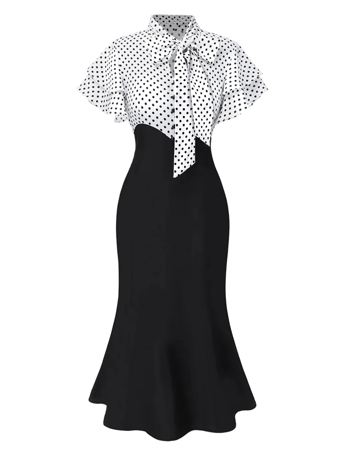 Rosa & Schwarz 1930er Dots Krawattenhals Meerjungfrauenkleid - Image 5