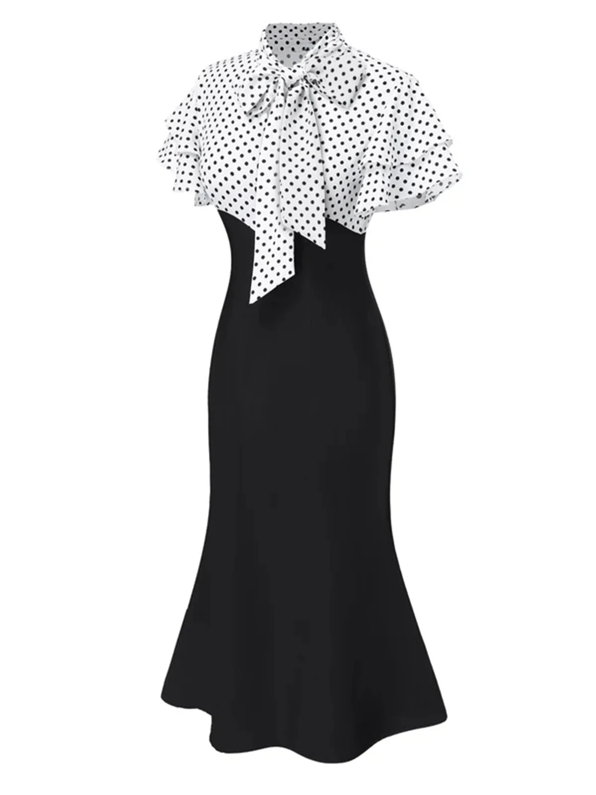 Rosa & Schwarz 1930er Dots Krawattenhals Meerjungfrauenkleid - Image 6