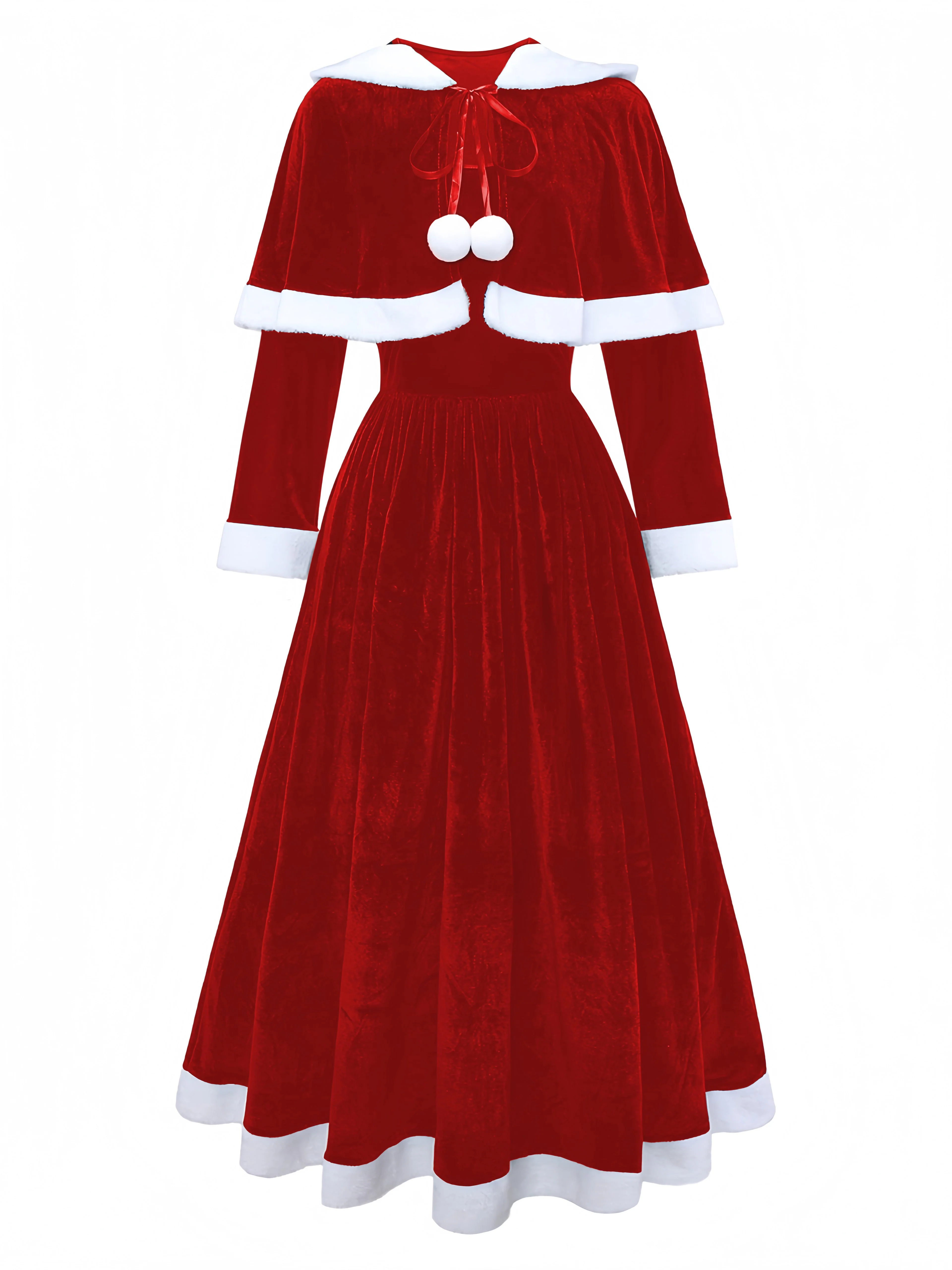 Grün 1930er Frau Weihnachtsmann Samt Kleid mit Kap - Image 8