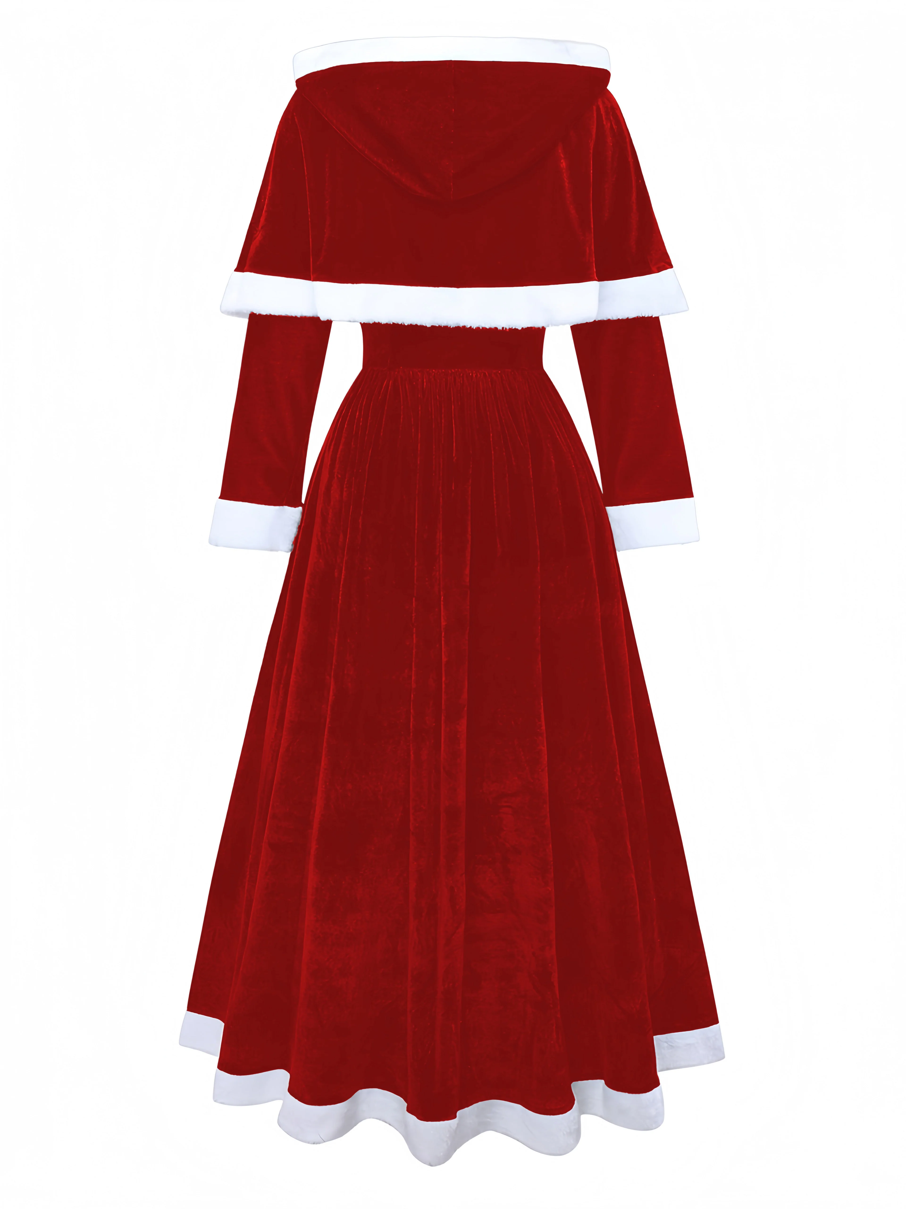Grün 1930er Frau Weihnachtsmann Samt Kleid mit Kap - Image 9