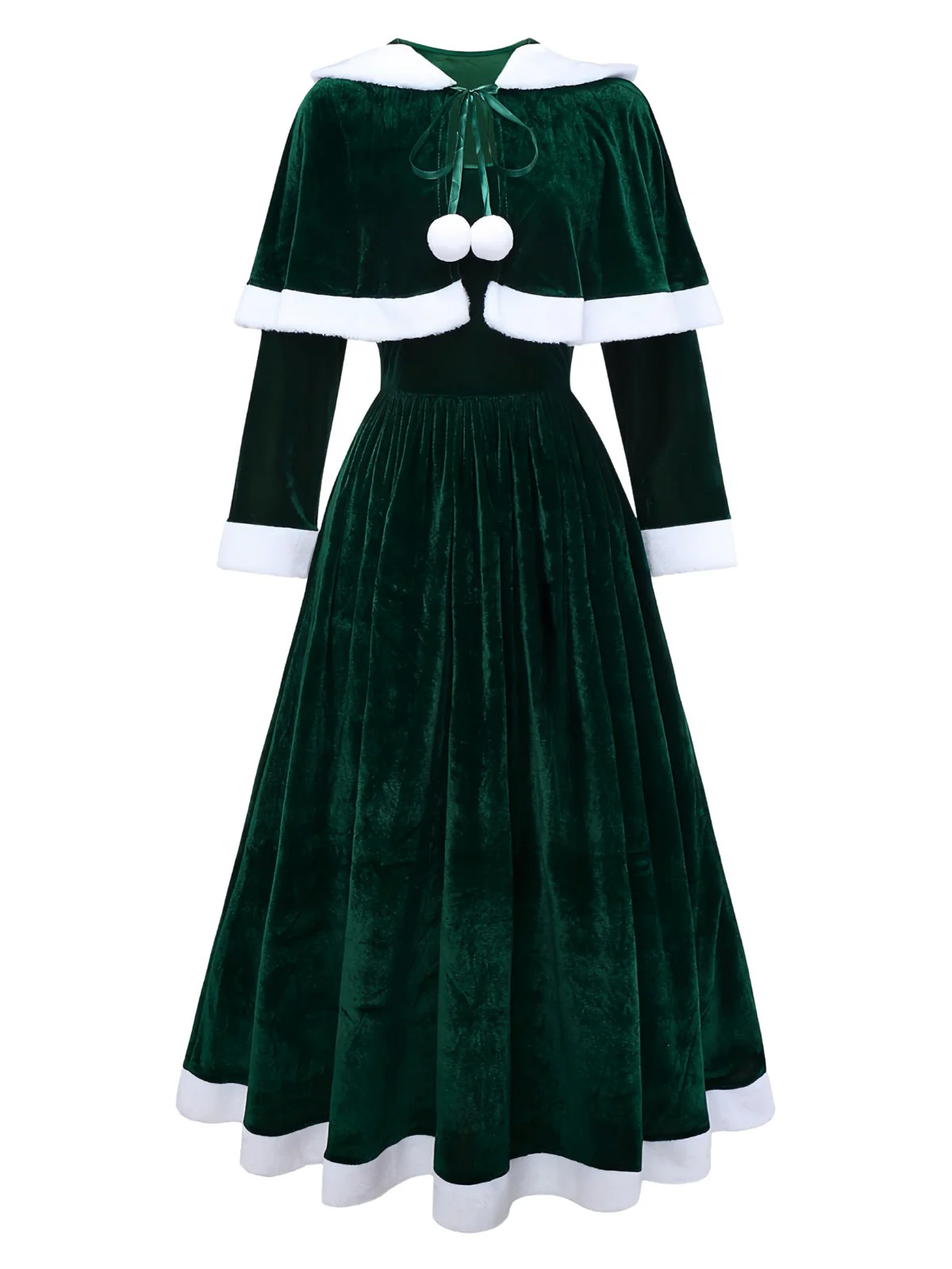 Grün 1930er Frau Weihnachtsmann Samt Kleid mit Kap - Image 2