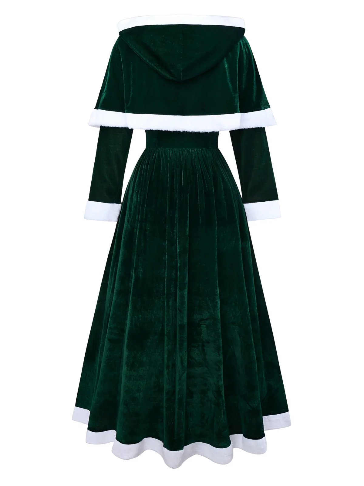 Grün 1930er Frau Weihnachtsmann Samt Kleid mit Kap - Image 3