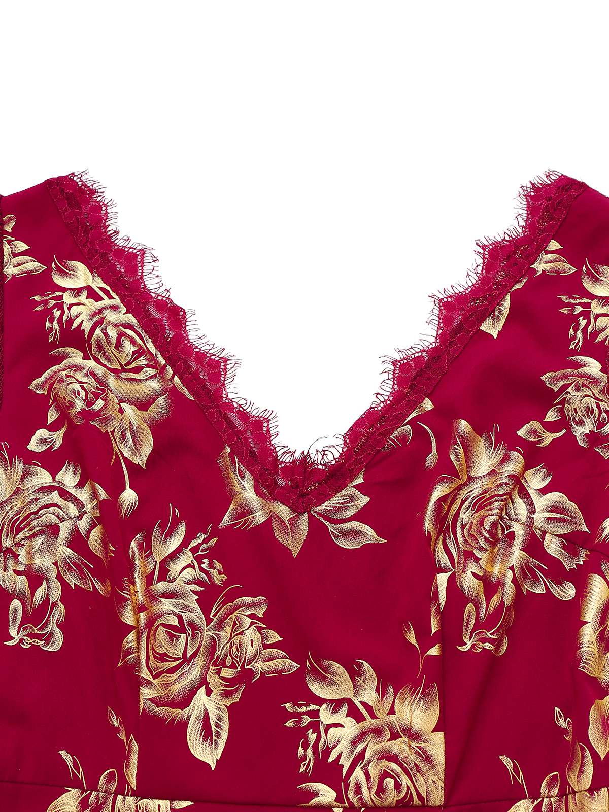 Rot 1930er Goldfolie Blumen Meerjungfrauen Durchsichtig Kleid - Image 4