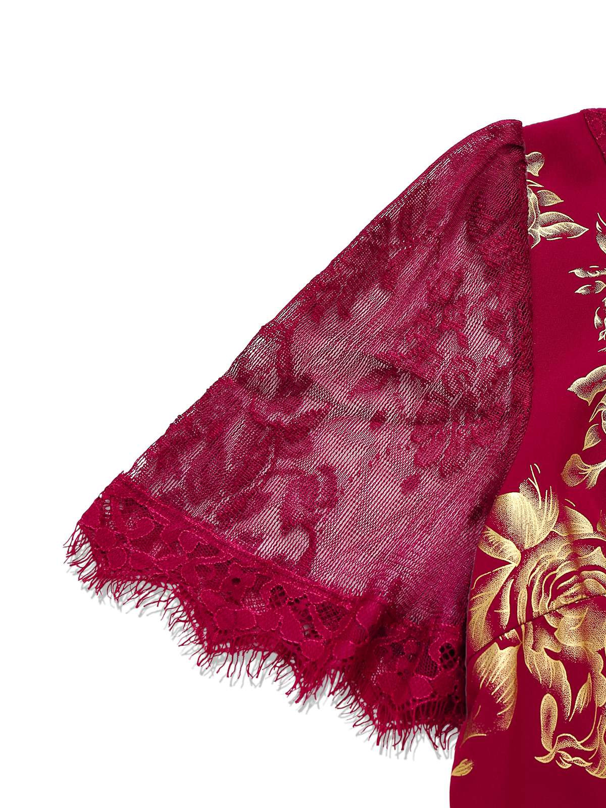 Rot 1930er Goldfolie Blumen Meerjungfrauen Durchsichtig Kleid - Image 5
