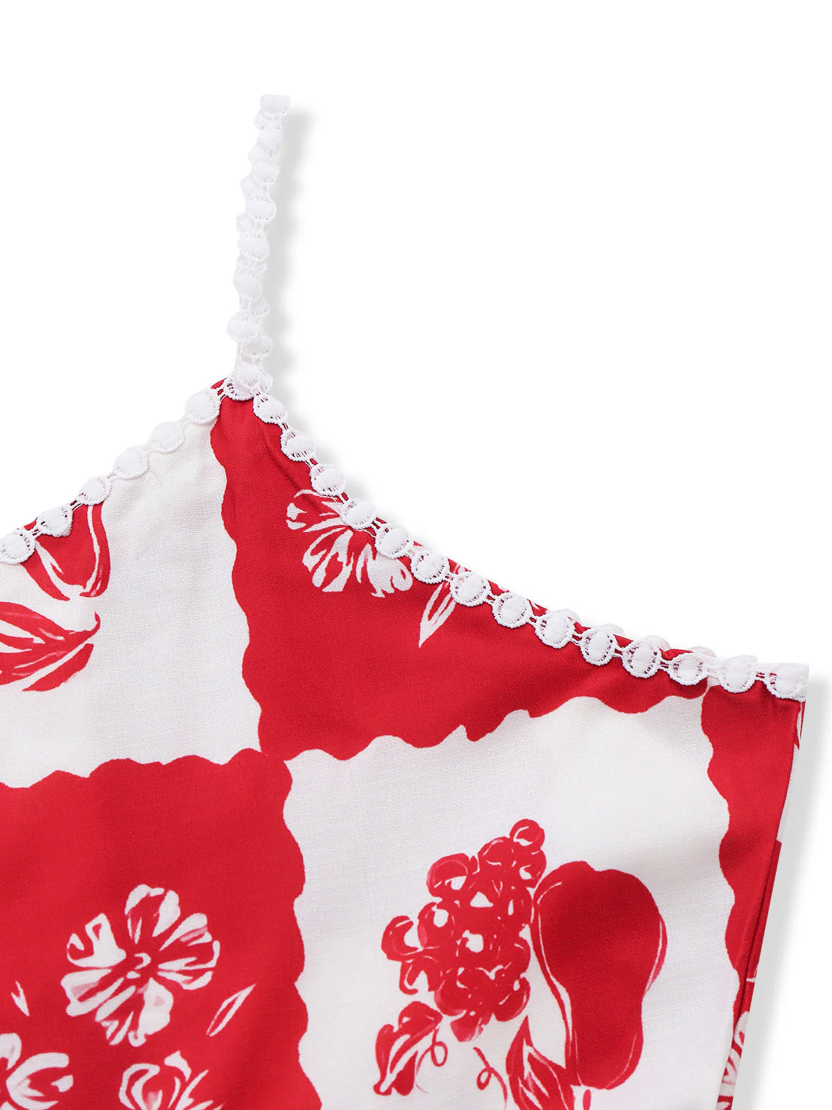 Rot 1930er Kariert Blumen & Frucht Druck Spaghetti Träger Kleid - Image 3