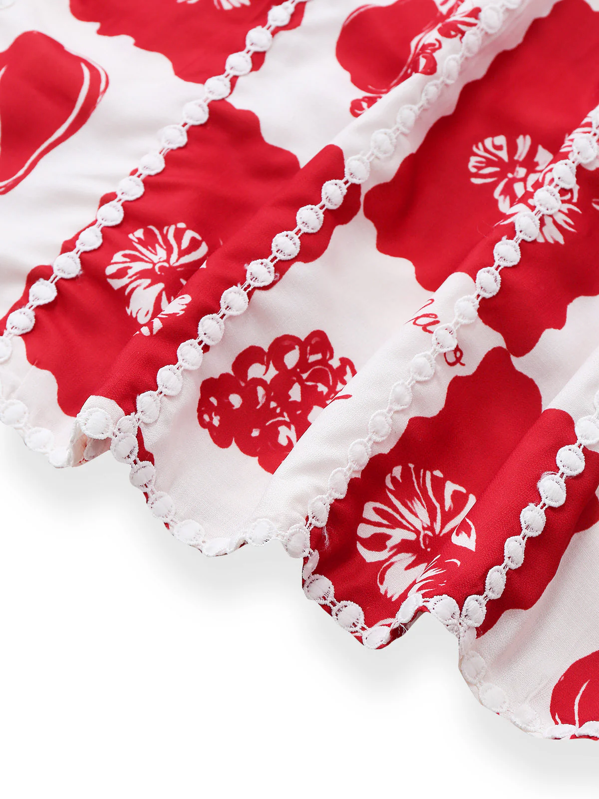Rot 1930er Kariert Blumen & Frucht Druck Spaghetti Träger Kleid - Image 5