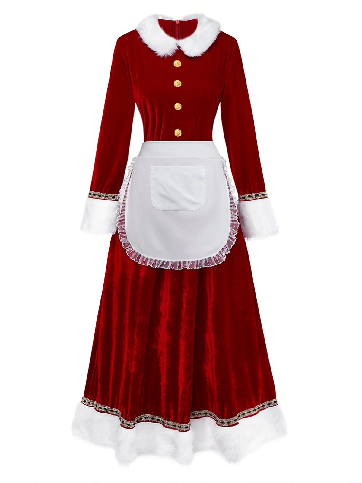 Rot 1930er Mrs. Claus Kostüm Samt Kleid Set - Image 2