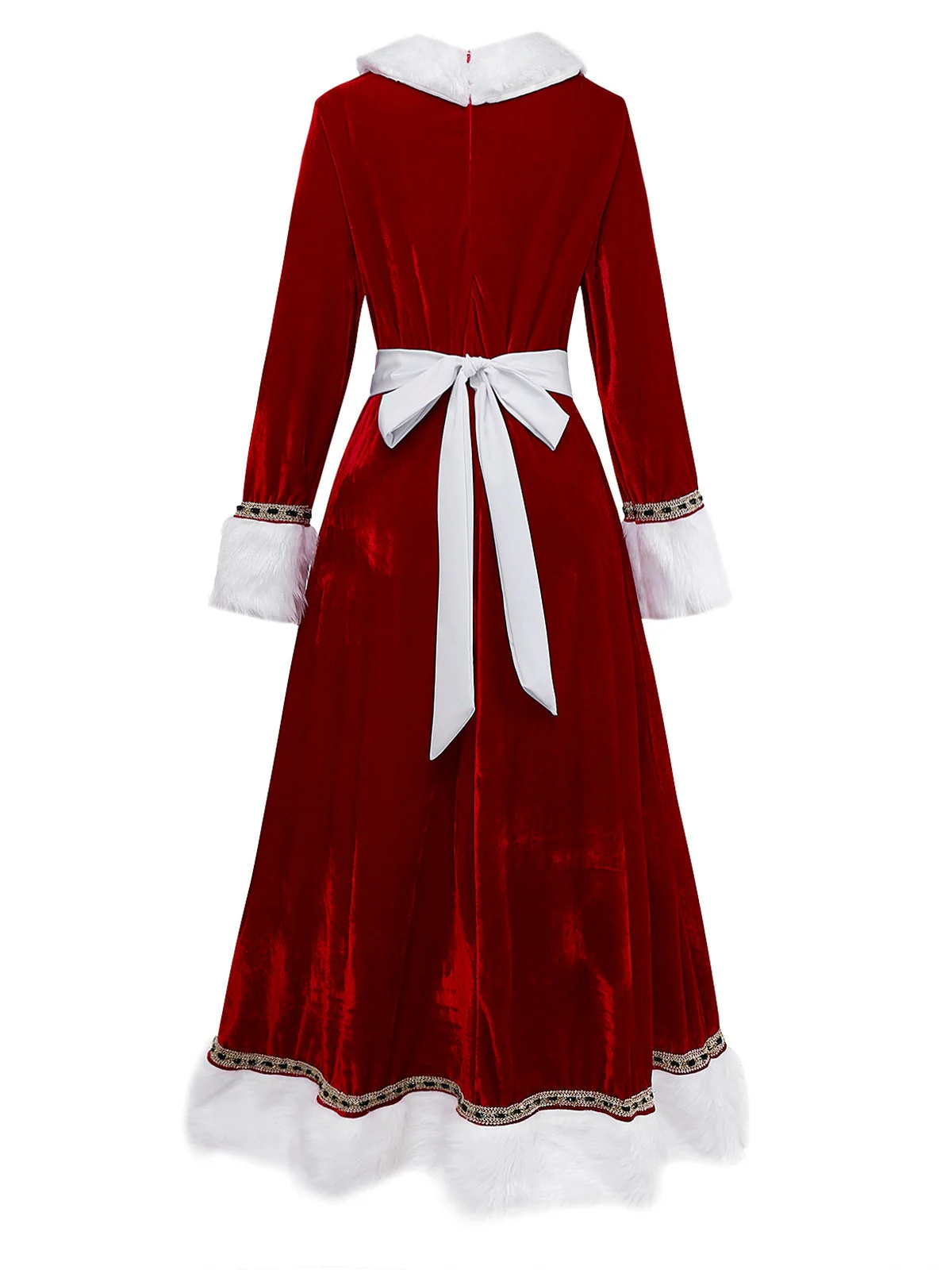 Rot 1930er Mrs. Claus Kostüm Samt Kleid Set - Image 3