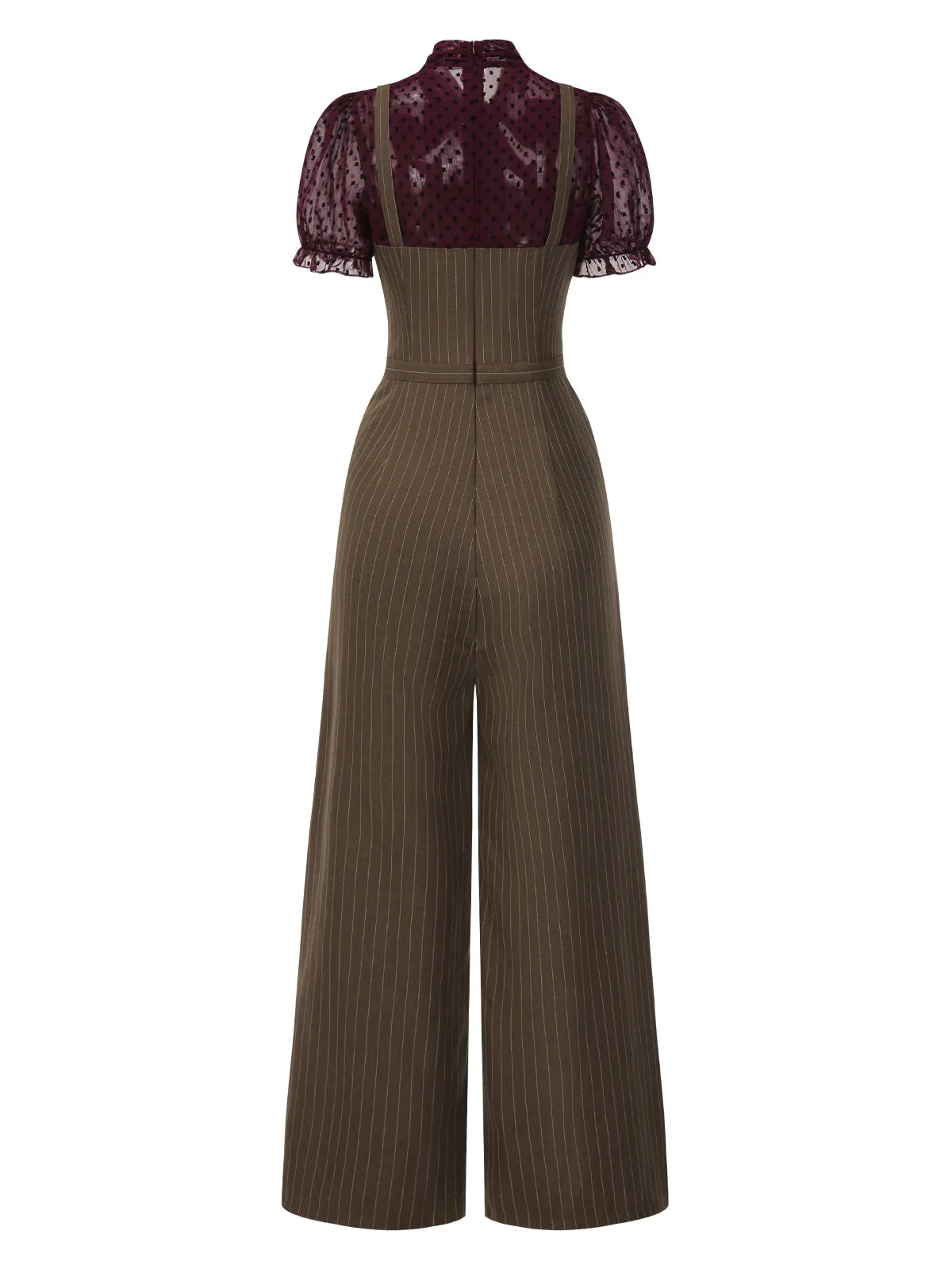Rot 1930er Netz Patchwork Vertikal Streifen Jumpsuit - Image 7