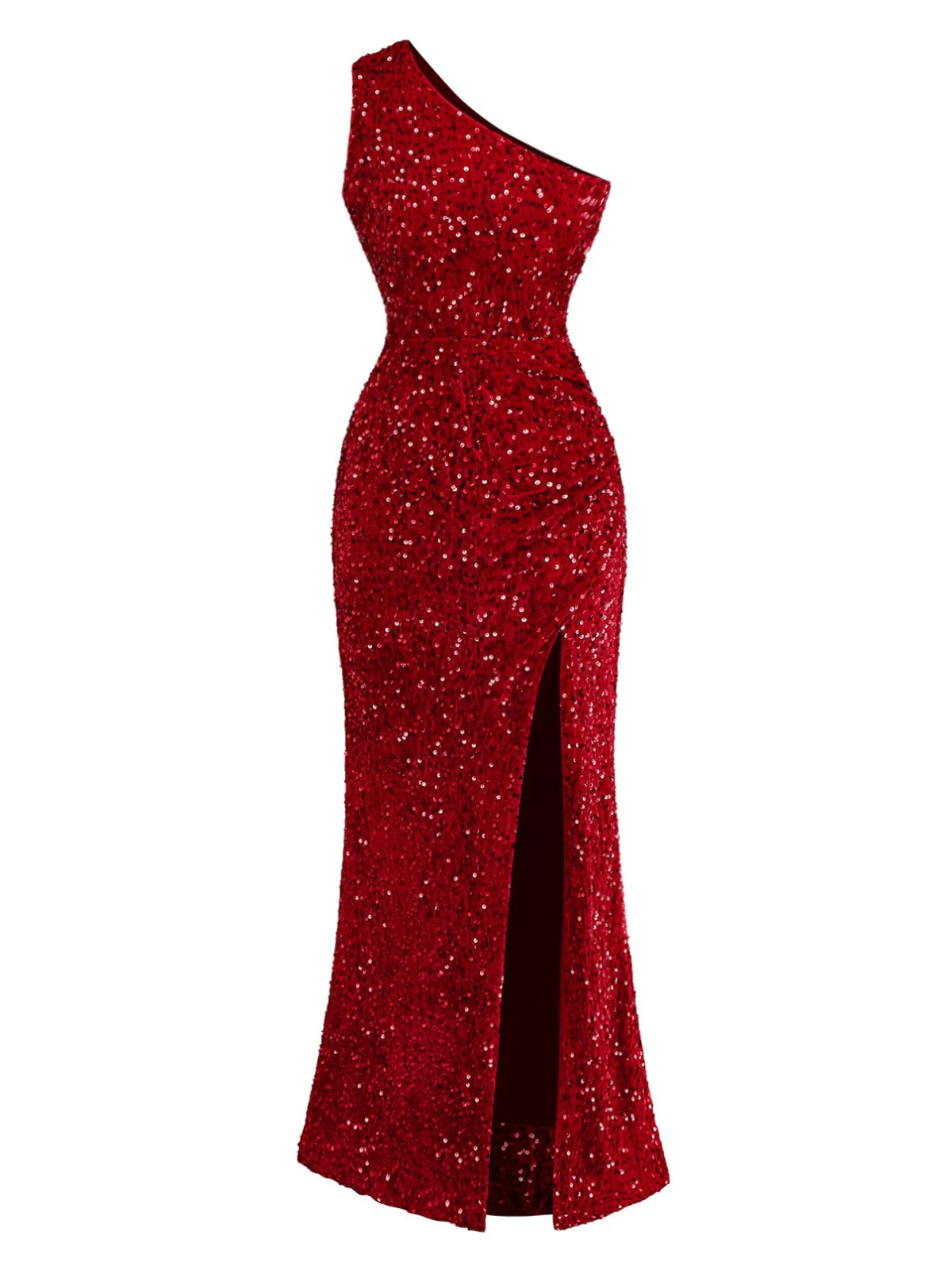 Rot 1930er Pailletten Eine Schulter Schlitz Enges Kleid - Image 2