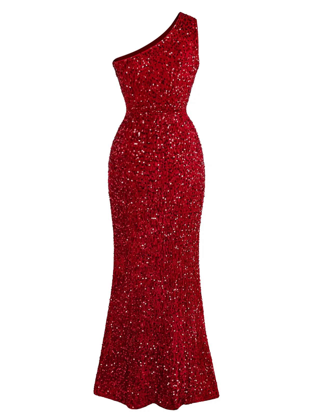 Rot 1930er Pailletten Eine Schulter Schlitz Enges Kleid - Image 3