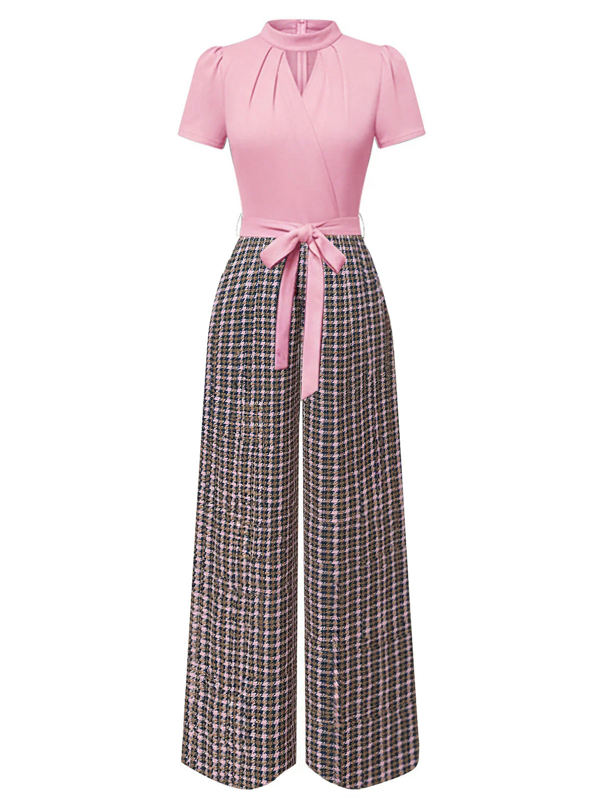 Rot 1930er Plaid Schlüssellochhals Jumpsuit - Image 11