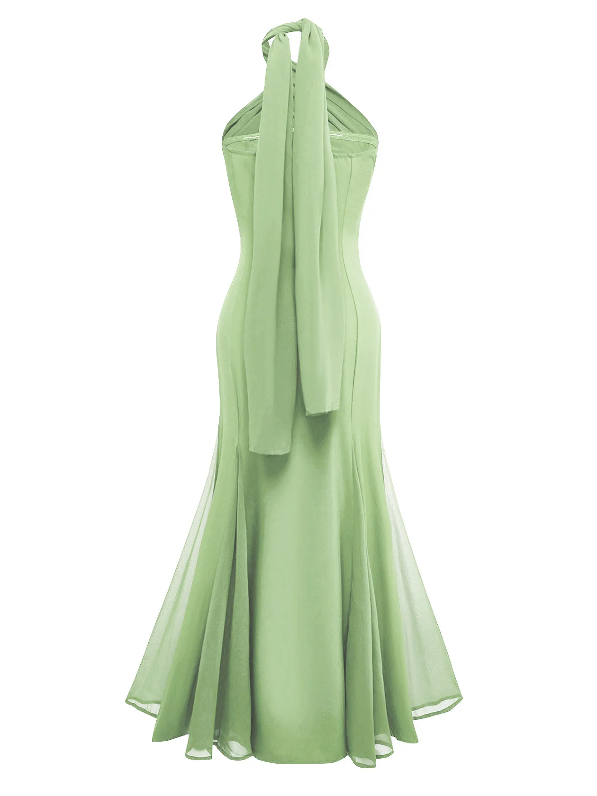 Hellgrün 1930er Solide Chiffon Criss Kreuzen Trägerlos Cabrio Kleid - Image 2