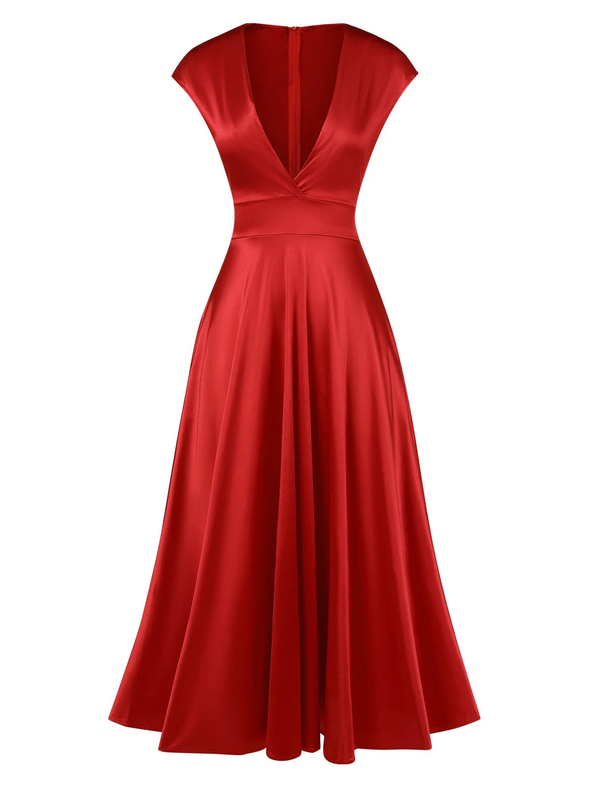Rosa 1930er Solide Tiefer V-Ausschnitt Satin Kleid - Image 4