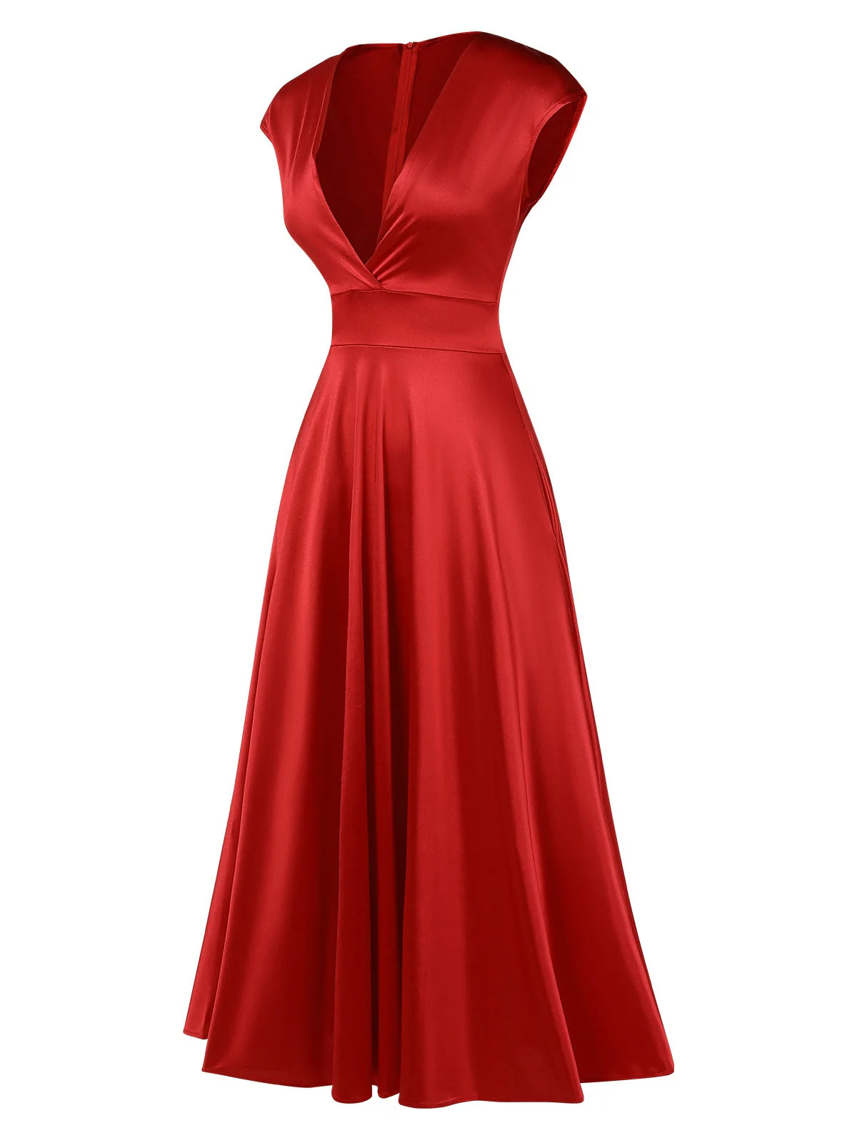 Rosa 1930er Solide Tiefer V-Ausschnitt Satin Kleid - Image 7