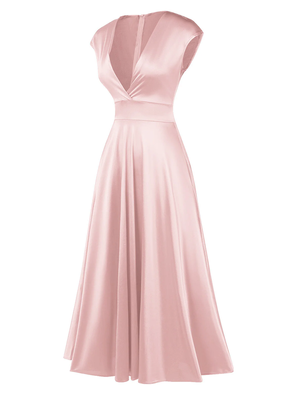 Rosa 1930er Solide Tiefer V-Ausschnitt Satin Kleid - Image 2