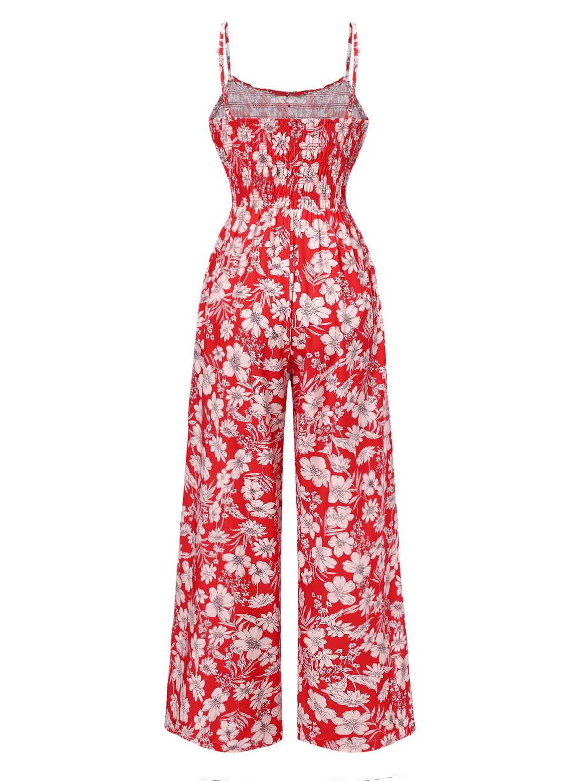 Rot 1930er Spaghetti Träger Blumen Weites-Bein Jumpsuit - Image 2