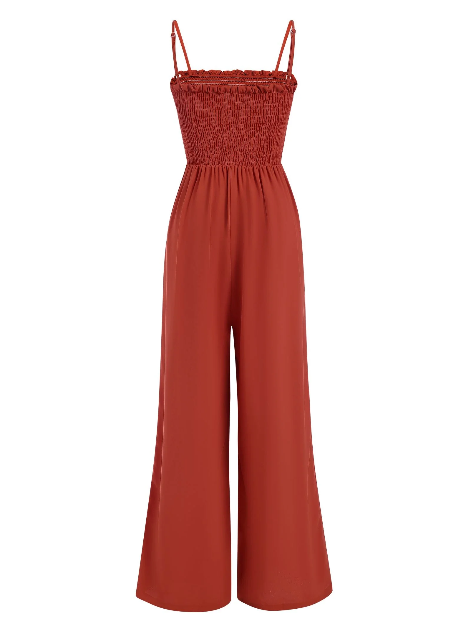 Rot 1930er Spaghetti Träger Plissiertes Rüschen Solide Jumpsuit - Image 2