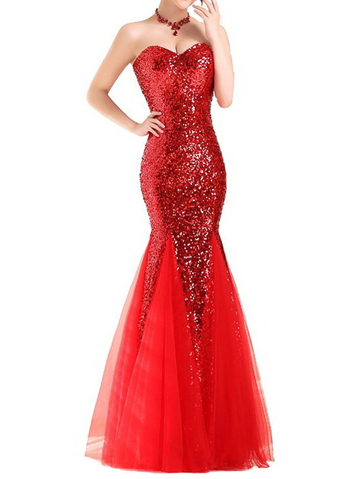Rot 1930er Vintage Pailletten Trägerlos Kleid - Image 2