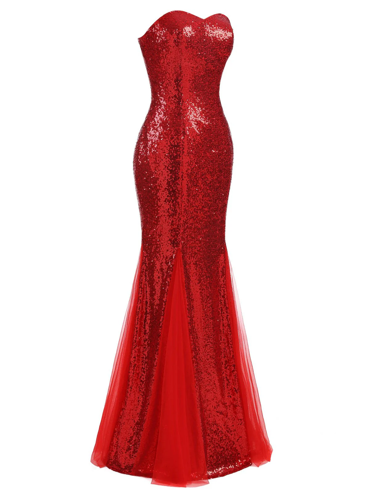 Rot 1930er Vintage Pailletten Trägerlos Kleid - Image 3