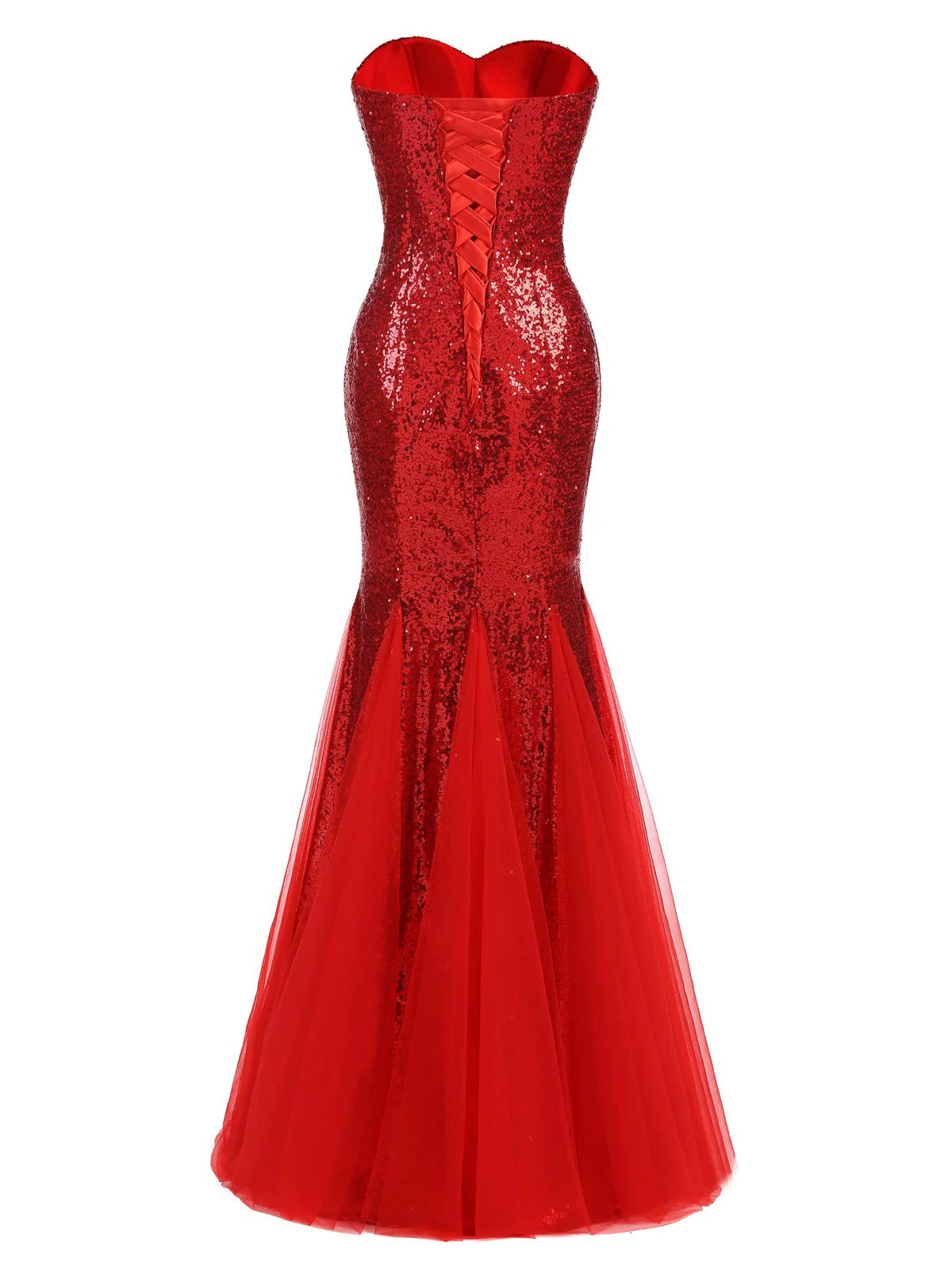 Rot 1930er Vintage Pailletten Trägerlos Kleid - Image 4